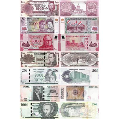 Парагвай - Paraguay set 7 pcs 1000+2000+5000+10000+20000+50000+100000 Guaranies - Pick 222-240 UNC