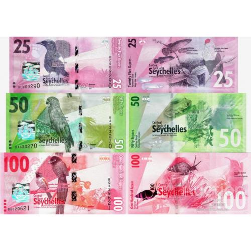 Сейшелы - Seychelles 2016 set 3 pcs 25+50+100 rupees - Pick 48,49,50 UNC