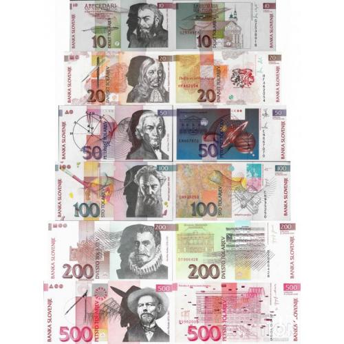 Словения - Slovenia 1992-2005 - set 5 pcs 10+20+50+100+200+500 Tolarjev - Pick 11-31 UNC