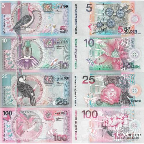 Суринам - Suriname 2000 set 4 pcs. 5+10+25+100 Gulden - Pick 146-149 UNC