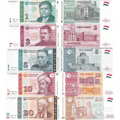 Таджикистан - Tajikistan 1999-2018 - set 1+3+5+10+20 somoni - Pick 14-23 UNC  random years