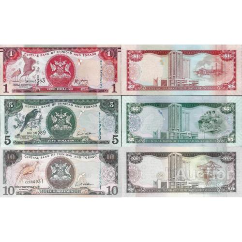 Тринидад и Тобаго - Trinidad and Tobago 2006 set 3 pcs 1+5+10 dollars - Pick 46-48 UNC