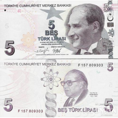 Турция - Turkey 2009 (2021) - 5 lirasi - Pick 222f UNC PREFIX F