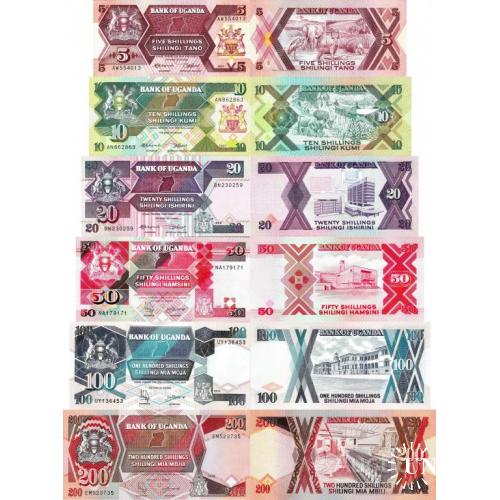 Уганда - Uganda set 6 notes 5+10+20+50+100+200 shillings - Pick 27-32 UNC random years