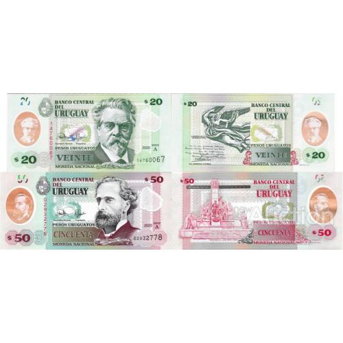 Уругвай - Uruguay 2020 - set 2 pcs 20+50 Pesos uruguayos - Pick New UNC Polymer