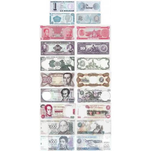 Венесуэла - Venezuela set 10 pcs 1+2+5+10+20+100+500+1000+2000+5000 Bolivares UNC random years