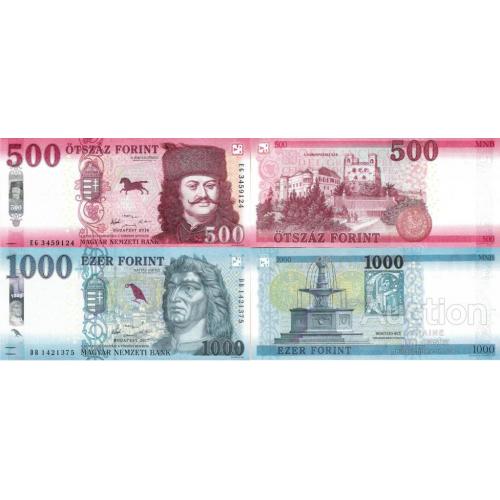 Венгрия - Hungary 2017-18 set 2 pcs 500+1000 forint - Pick 202-203 UNC