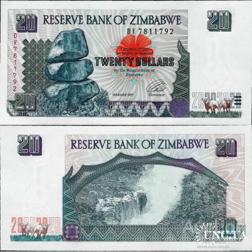 Зимбабве - Zimbabwe 1997 - 20 Dollars Pick 7 UNC