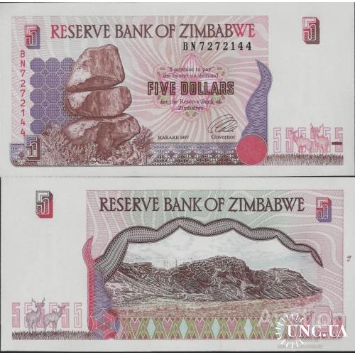 Зимбабве - Zimbabwe 1997 - 5 Dollars Pick 5 UNC