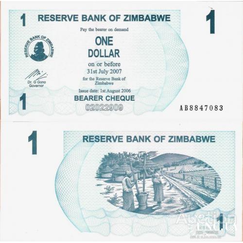 Зимбабве - Zimbabwe 2006 - 1 dollar Pick 37 UNC