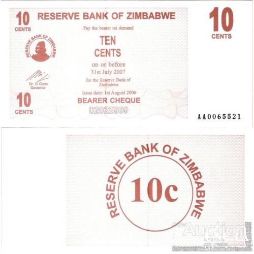 Зимбабве - Zimbabwe 2006 - 10 cents Pick 35 UNC Prefix AA