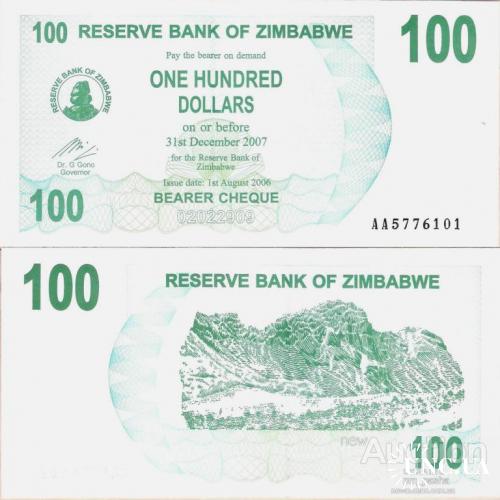 Зимбабве - Zimbabwe 2006 - 100 Dollars Pick 42 UNC