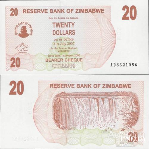 Зимбабве - Zimbabwe 2006 - 20 Dollars Pick 40 UNC