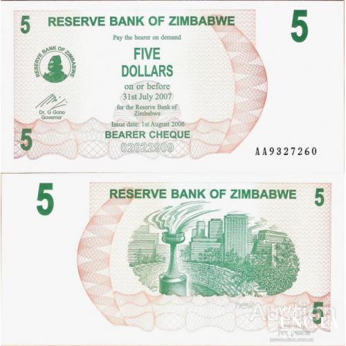 Зимбабве - Zimbabwe 2006 - 5 dollars Pick 38 UNC