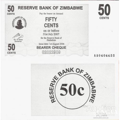 Зимбабве - Zimbabwe 2006 - 50 cents Pick 36 aUNC Prefix AA