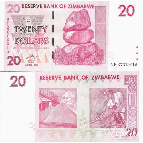 Зимбабве - Zimbabwe 2007 - 20 Dollars Pick 68 UNC