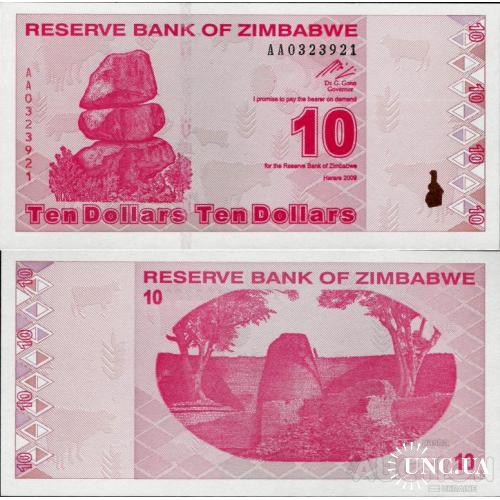 Зимбабве - Zimbabwe 2009 - 10 Dollars Pick 94 UNC