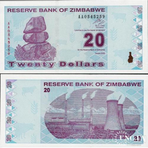 Зимбабве - Zimbabwe 2009 - 20 Dollars Pick 95 UNC