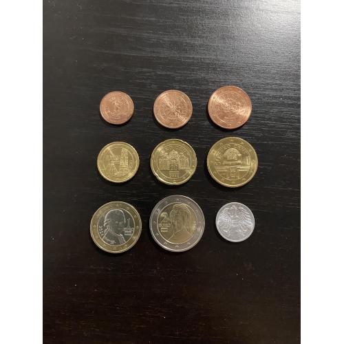 Набір євро монет - Австрія (2021 - 2024) + подарункова 2 грошена 1973 р.