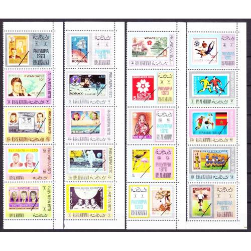 1970 Рас-эль-Хайма 471-490strip(4) Космос, Футбол, Птицы, Дж. Кеннеди 40,00 €