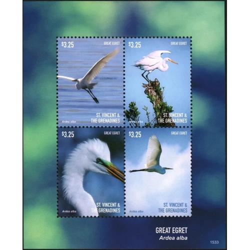 2015 Сент-Винсент Гренадины 7583-7586KL Птицы - Большая белая цапля 12,00 €