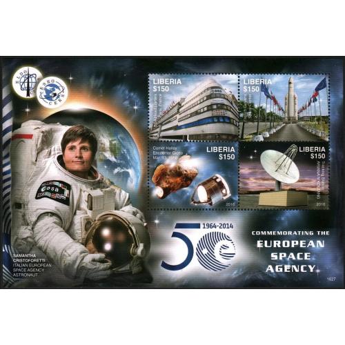 2016 Либерия 7020-7023KL 50 лет Европейскому космическому агентству,астронавт С.Кристофоретти18,00 €