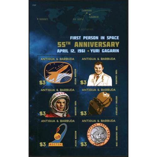 2017 Антигуа и Барбуда 5455-5460KL 55 лет со дня первого полета человека в космос Ю.Гагарина 16,00 €