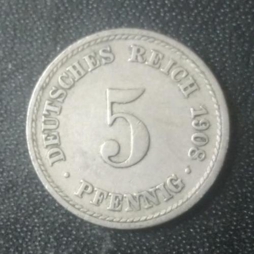 5 пфеннигов 1908 (F) Германия