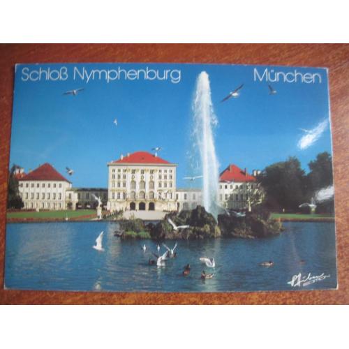 Германия Мюнхен замок Нимфенбург лебеди озеро фонтан 1989   ПП 16 Х11 см