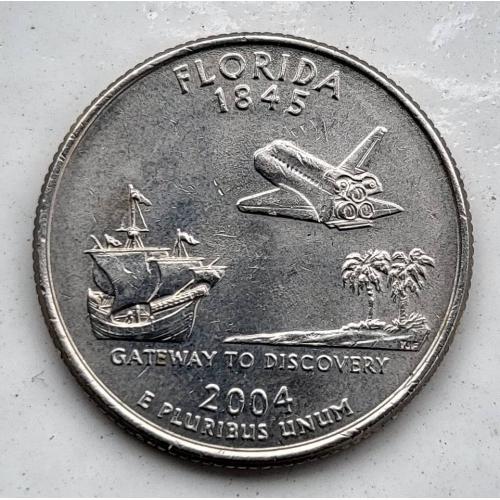 25 центов США 2004 Флорида парусник яхта море дискавери космос