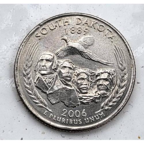 25 центов США 2006 Южная Дакота птица люди монумент президентов