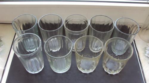 Девять граненых стаканов 250мл. СССР с разными клеймами.