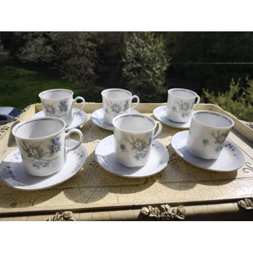 * Mitterteich Bavaria Forget Me Not Чашки Блюдца 6 шт. Набор Фарфор