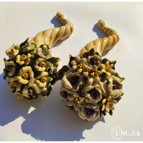 рог изобилия  - фарфор италия цветы  - 24 см   - 1 лот 1шт