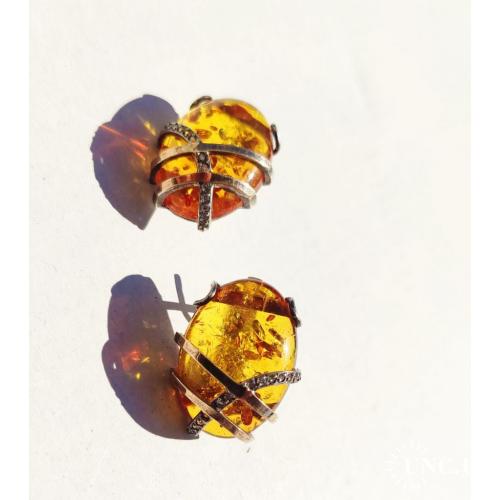 * Серьги серебро, золото, янтарь
