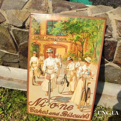 *  жестяная реклама кондитерских изделий Leibniz Cakes Fabrik,  * размеры: 59 см х 39 см,
