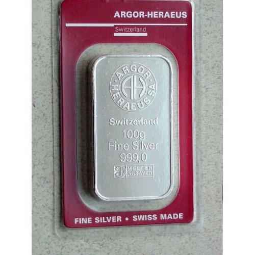 Банківський 100 грамовий злиток срібла "Fine Silver". Argor Heraeus SA Швейцарія