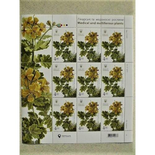  Поштовий аркуш марок " Чистотіл звичайний. Лікарські та медоносні рослини "