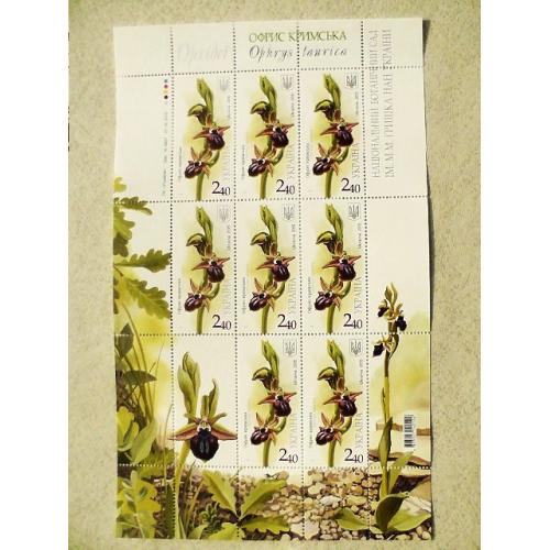  Поштовий аркуш марок " Орхідеї. Офрис кримська "