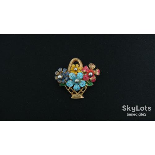 Брошка Брошь Корзина с цветами СССР позолота эмаль