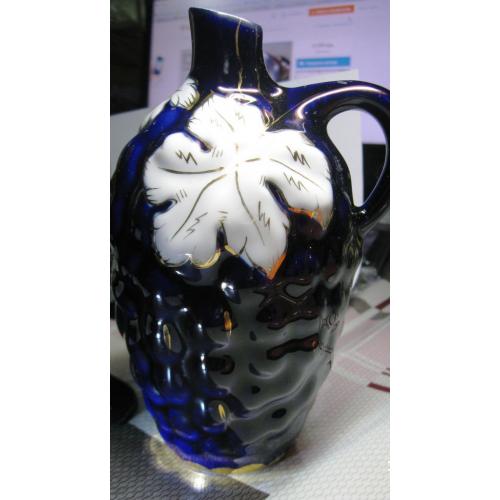 Фарфор Графин Штоф Виноград СССР Коростень Кобальт Золото Авторская работа Ткаченко И.С.