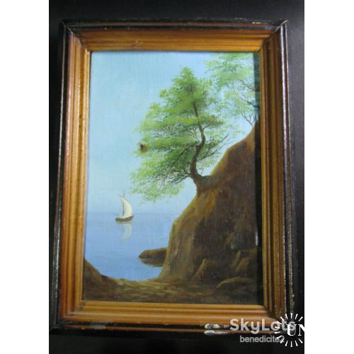 Картина Пейзаж масло Парусник в затоке СССР