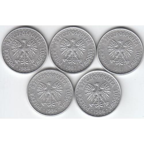 Польша 1 злотый (1986, 2 монеты, 1987, 2 монеты, 1988, 1 монета)