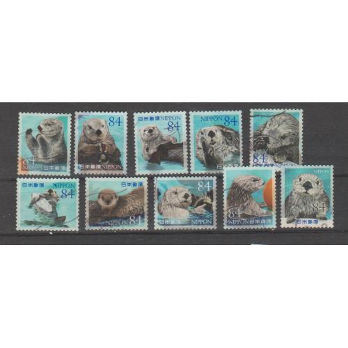 марки Япония  повна серія 2022 звірі видри