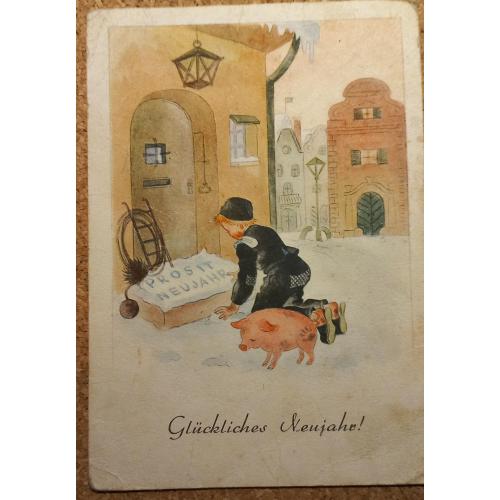 Художественная открытка. С Новым годом! Австрия. 1948 г.