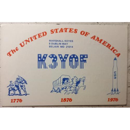 QSL-карточка. 200 –летие независимости США. Бел-Эр, Мериленд, США. 1976. 