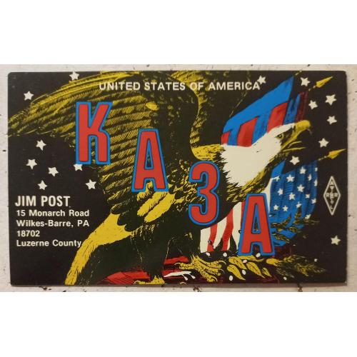 QSL-карточка.  Белоголовый орлан- национальный символ США. Пенсильвания, США. 1980 г.               