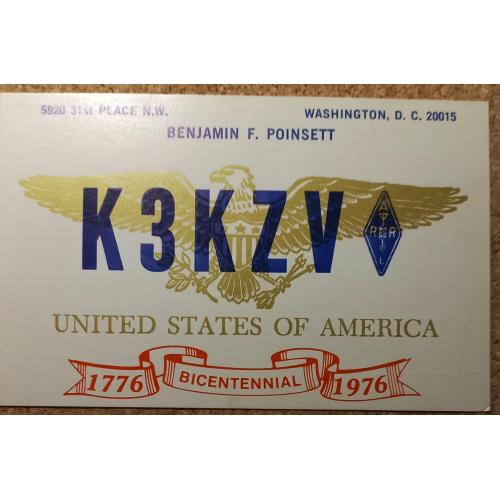 QSL-карточка.  Двухсотлетие Америки. Вашингтон, Округ Колумбия, США. 1976 г.
