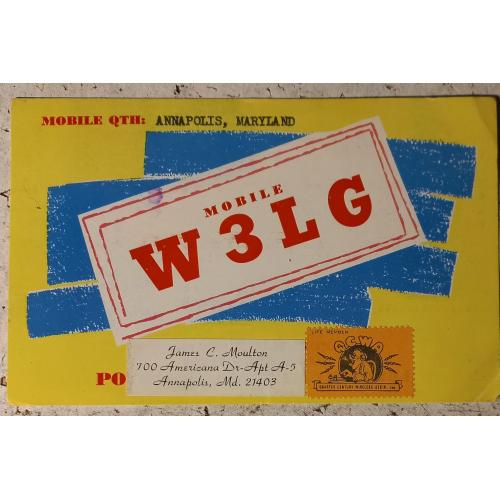 . QSL-карточка. Мобильная любительская  радиостанция. Аннаполис,  Мерилэнд, США. 1974 г.