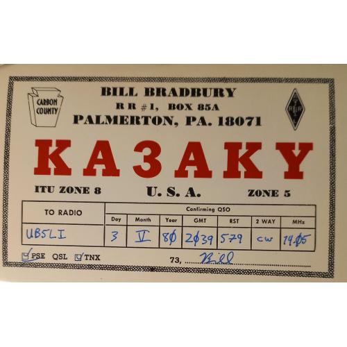 QSL-карточка.  Палмертон, Пенсильвания, США. 1980 г.